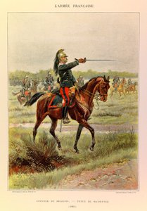 Tipos y uniformes del Ejército Francés del Capitán Jules Richard, ilustrado por Edouard Detaille (1885): Oficial de Dragones en traje de maniobras, Colección Privada de Jean Baptiste Edouard Detaille