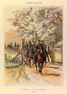 Tipos y uniformes del ejército francés del Capitán Jules Richard, ilustrado por Edouard Detaille (1848-1912): Gendarmería en uniforme de campaña en 1887, Colección Privada