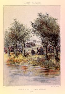 Tipos y uniformes del ejército francés del Capitán Jules Richard, ilustrado por Edouard Detaille (1848-1912): Cazadores a pie; las grandes maniobras en 1885, Colección Privada de Jean Baptiste Edouard Detaille