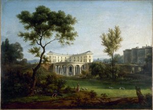 La casa de Beaumarchais y la Bastilla, hacia 1788 (óleo sobre lienzo) de Jean Baptiste Genillion
