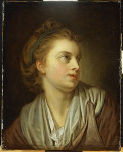 Una niña, busto, con una cinta verde en el cabello, mirando hacia arriba de Jean Baptiste Greuze