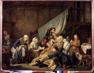 ""La piedad filial o el paralítico rescatado por sus hijos"" (Piedad filial (El paralítico)) Pintura de Jean Baptiste Greuze (1725-1805) 1763 Dim. 115x146 cm Museo del Hermitage, San Petersburgo de Jean Baptiste Greuze