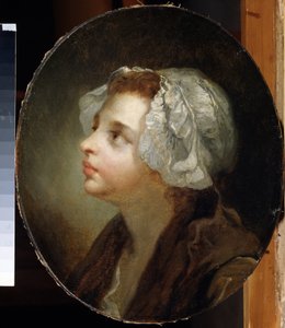 ""Retrato de una niña"" Lleva un pañuelo en la cabeza. Pintura de Jean Baptiste Greuze (1725-1805) Museo de Arte Regional, Chernigov (Chernihiv o Chernigov) Ucrania