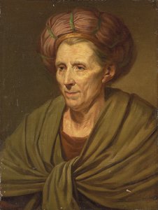 Retrato de una mujer, busto, con un turbante marrón y chal verde de Jean Baptiste Greuze