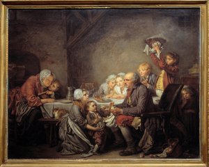El pastel de los Reyes. Una familia compartiendo el pastel en la fiesta de la Epifanía de Jean Baptiste Greuze