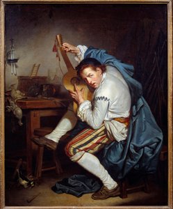 El guitarrista, o un pájaro que, al regresar de la caza, afina su guitarra. Pintura de Jean Baptiste Greuze de Jean Baptiste Greuze