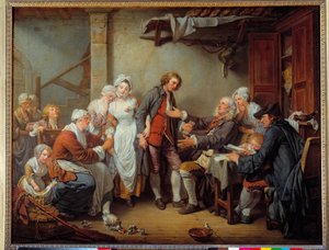 El acuerdo del pueblo. El padre de la novia entrega la dote a su yerno de Jean Baptiste Greuze