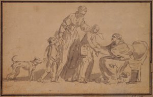 Dos niños y su madre acogidos por una vieja enfermera de Jean Baptiste Greuze