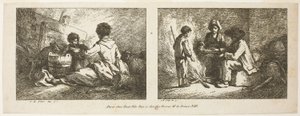 Niños con perro y oveja y familia campesina junto al fuego de Jean Baptiste Huet
