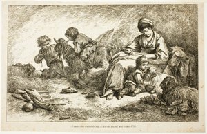 Madre e hijos con ovejas de Jean Baptiste Huet