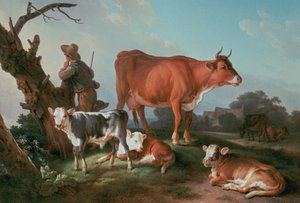 Escena pastoral con un pastor de vacas
