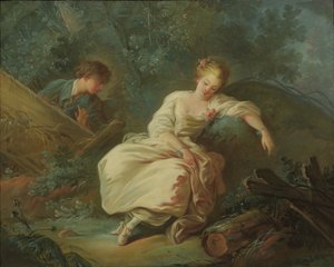 Joven pareja en un paisaje de Jean Baptiste Huet