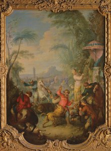 Caza de leones y tigres en China de Jean Baptiste Joseph Pater