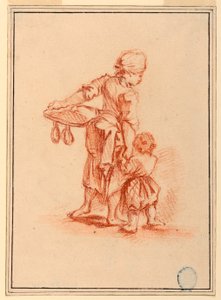 Dibujo, Una mujer guiando a un niño, 1750-75 de Jean Baptiste Le Prince