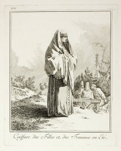 Tocado para niñas y mujeres en verano, lámina tres de Divers Habillements des Peuples du Nord de Jean Baptiste Le Prince