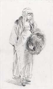 Mujer rusa con manguito de piel de Jean Baptiste Le Prince