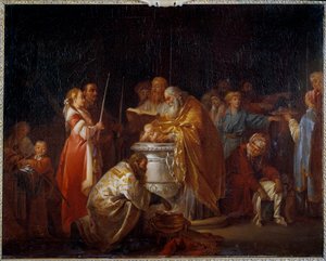 Bautismo ruso Un pope ortodoxo bautiza a un niño frente a sus padres. Pintura de Jean Baptiste Leprince (1733-1781) 1765 de Jean Baptiste Leprince