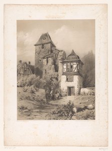 Pueblo de montaña con grupo de figuras. Dibujos de tinta lavada sobre piedra (título de la serie) Lavis de Hubert (título de la serie sobre el objeto) de Jean Baptiste Louis Hubert