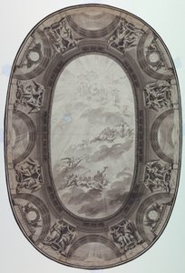 Dibujo, Proyecto para la decoración pintada del techo de un salón (Techo oval pintado), 1761 de Jean Baptiste Marie Pierre