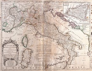 Mapa de Italia, con Córcega, Cerdeña y Sicilia