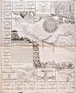 Mapa del Canal du Midi, con sus acueductos de Jean Baptiste Nolin