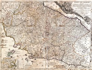 Mapa de los territorios de la Iglesia en Italia de Jean Baptiste Nolin