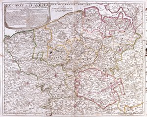 Mapa del condado de Flandes (actual Flandes Occidental y Oriental de Bélgica) (Grabado)