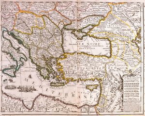 Mapa del Mediterráneo Oriental y países del Mar Negro, Turquía y las provincias de Asia Menor