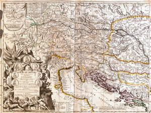 Mapa del curso del río Danubio en Alemania de Jean Baptiste Nolin