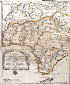Mapa de los reinos de Granada y Andalucía (España) de Jean Baptiste Nolin