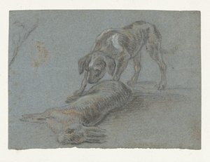 Perro ante una liebre disparada de Jean Baptiste Oudry (possibly)