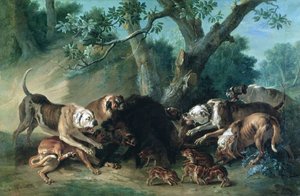 Una cerda salvaje y su cría atacadas por perros de Jean Baptiste Oudry