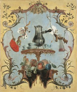 Bodegón con cafetera de plata (óleo sobre lienzo) de Jean Baptiste Oudry