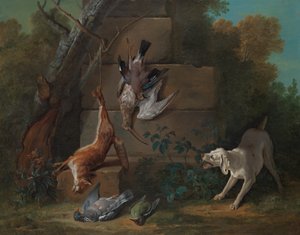 Perro cuidando caza muerta de Jean Baptiste Oudry