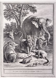 El león yendo a la guerra de Jean Baptiste Oudry