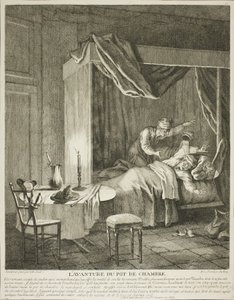 La aventura del orinal, lámina cuatro de Scènes du Roman Comique de Jean Baptiste Oudry