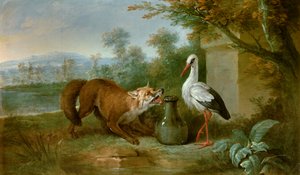 El zorro y la cigüeña. Ilustración para la fábula de Jean de la Fontaine