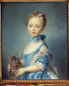 Retrato de la joven con el gato. Pintura al pastel de Jean-Baptiste Perroneau (1715-1783)
