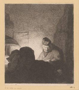 Hombre escribiendo a la luz de una lámpara de Jean Baptiste Pierre Lebrun (attributed to)