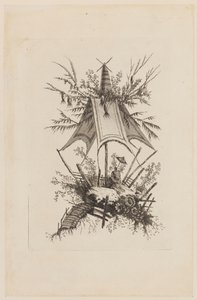 Figura bajo tienda, de "Recueil des Tentes Chinoises" de Jean Baptiste Pillement