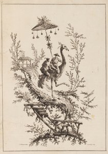 Jinetes de Avestruces, Placa de un Conjunto de Representaciones Chinoiserie de Jean Baptiste Pillement