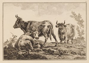 Lámina 3, de "Cahier de Six Feuilles de Boeufs et Vaches" de Jean Baptiste Pillement