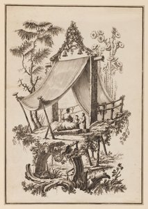 Tres Figuras Debajo de una Carpa de Jean Baptiste Pillement