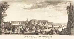 Vista del Castillo de Versalles desde el lado de la terraza frente a la capilla de Jean Baptiste Rigaud