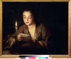 Chica con una vela. Pintura de Jean Baptiste Santerre (1658-1717). Óleo sobre lienzo, 64 x 79 cm, hacia 1700. Arte francés del siglo XVIII. Museo Pushkin de Bellas Artes, Moscú. de Jean Baptiste Santerre