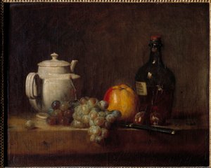 La tetera blanca con uvas de Jean Baptiste Simeon Chardin