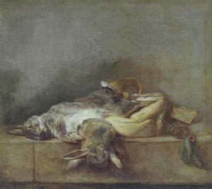 Naturaleza muerta con conejos, una bolsa de caza y un cuerno de pólvora, c.1755 de Jean Baptiste Simeon Chardin