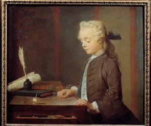 El niño Toton. Un niño jugando al toton, un tipo de juguete con cuatro caras que se gira como una peonza de Jean Baptiste Simeon Chardin