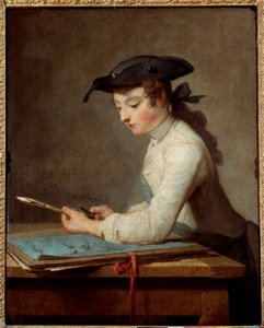 Joven dibujante afilando su lápiz. Pintura de Jean Baptiste Simeon Chardin (1699-1779) de Jean Baptiste Simeon Chardin