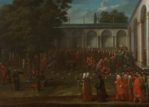 Cornelis Calkoen en su camino a su audiencia con el sultán Ahmed III de Jean Baptiste Vanmour
